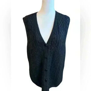 Minkha Sweater Vest Sleeveless Button Front Cable Knit Alpaca Wool Black Women S